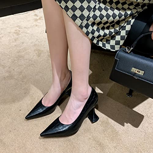 CoceMoce Elegant High Heel Pumps for Women Closed Pointed Toe Slip On Embossed Leather Dress Shoes Comfortable Working Office Wedding Event Evening Prom3