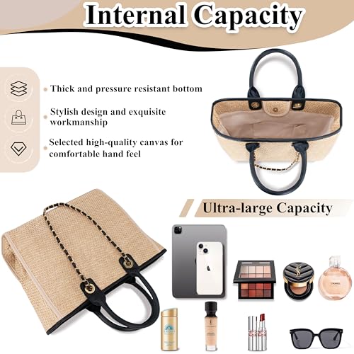 Image of Medium Canvas Tote bag for women Casual Shoulder Work Bag Everything Handbag with Removable Chains