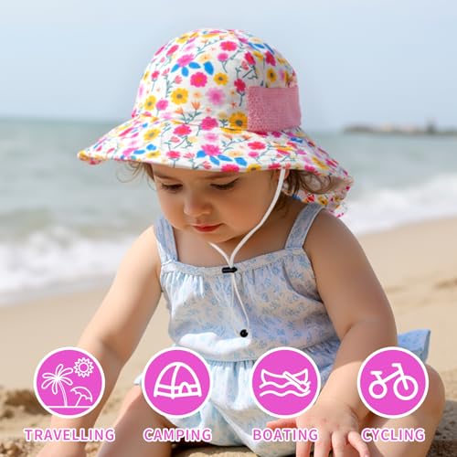 Image of Toddler Baby Sun Hat Kids Summer Beach Essentials Adjustable Beach Hats with Bucket Wide Brim for Boys Girls Age 0-14 Years