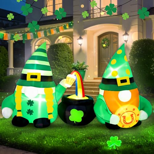 LETIME 6 Ft St. Patricks Day Inflatable Outdoor Decorations St Patricks Day Blow up Inflatable Double Gnomes with Built-in LED Lights for Lawn Garden & Porch Display