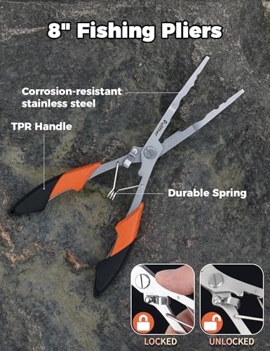Image of Fish Gripper 9.2 inch,Muti-Function Line Cutter Fishing Pliers, Saltwater Fishing Tool Kit,Fishing Gear with Fishing Lanyard