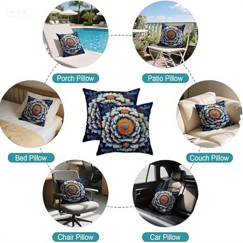 Housse de coussin 70x70cm bleu en velours imperméable pour canapé et balcon A-652