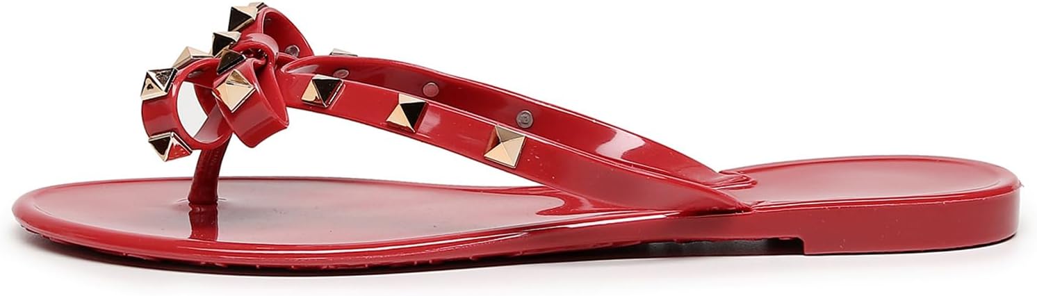 Studded Jelly Shoes for Womens Bow Flip Flops Jellies Sandals Flat Black... - Picture 142 of 174