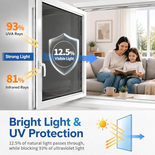 Image of WPCTEV One Way Window Privacy Film, See Out Not in Daytime Mirror Tint for Home, Heat Blocking Window Film with Sun & UV Control Static Cling Reflective Glass Covering Black Silver 17.5Inch x 6.5Feet