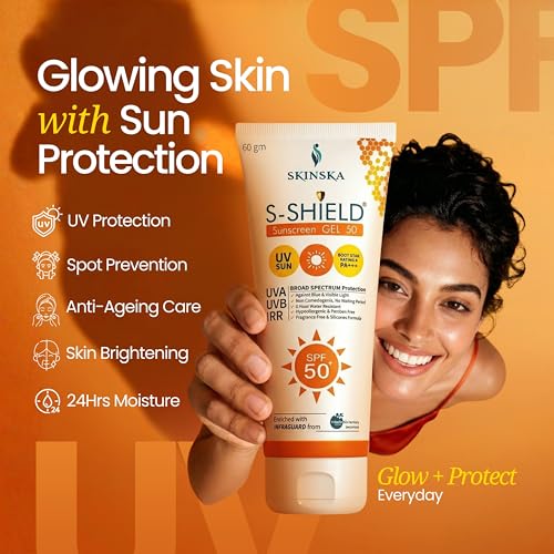Image of SKINSKA NATURALS S-Shield Sunscreen Gel SPF 50 PA+++ - Lightweight, No White Cast, Broad Spectrum UVA /UVB for Oily, Dry & Acne-Prone Skin for Men /Women (60g)
