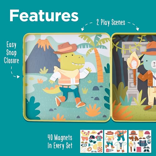 Stephen Joseph, Magnetic Dress Up Dolls 40 PC Play Set – Screen-Free Pretend Play Magnetic Case, Ideal for Ages 3+ – Travel Game for Kids, Magnetic On The Go Activity Set, Dino and Dog - Thumbnail 4