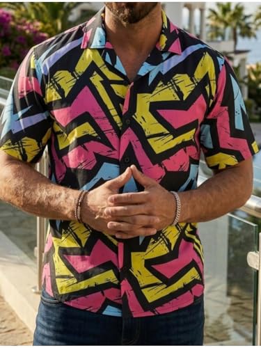 Image of BROWN CULTURE Men's Cotton Blend Abstract Print Shirt with Spread Collared Half Sleeves Standard Length and Button Down Closure Type | Shirt for Man