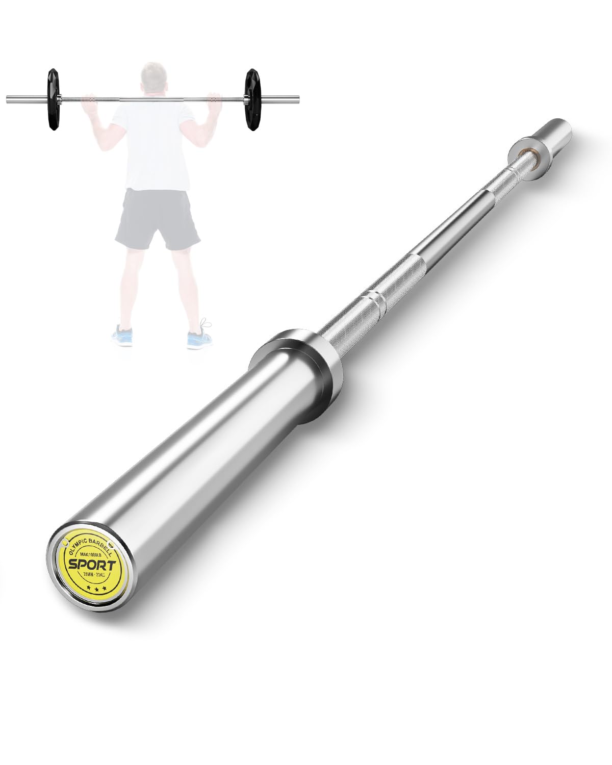 7FT Olympic Barbell for Weightlifting and Power Lifting, 2 Inch Strength Training Weight Bar for Squats, Deadlifts, Bench Press, Hip Thrusts, Rows,