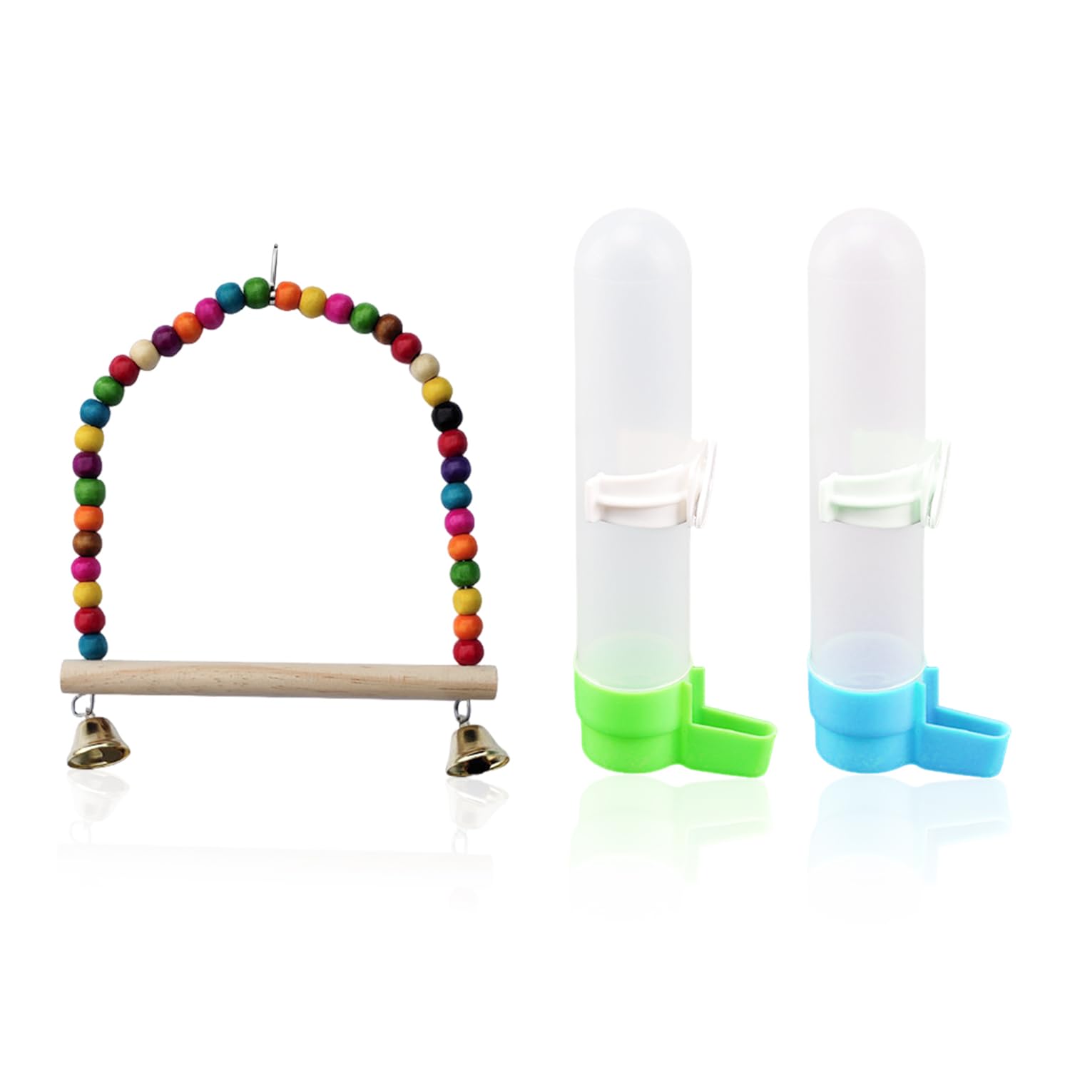 2 Bevitori di Acqua per Uccelli E 1 Giocattolo Altalena, Accessori per Gabbia per Uccelli, Forniture per Animali Domestici, Alimentatore d'Acqua Automatico.