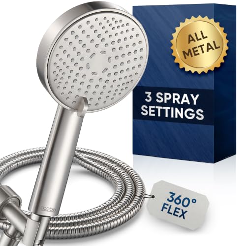 Regadera Cobbe® de Metal Sólido con 3 Modos de Chorro y Mano Libre – Cabeza de Ducha de Acero Inoxidable, Varilla Desmontable de Alta Presión con Manguera y Soporte Ajustable – Modos Amplio, Masaje y Niebla (Acabado en Níquel Cepillado) miniatura 1