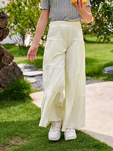 Image of WDIRARA Girl's Flowy Elastic High Waist Loose Ruffle Hem Beach Wide Leg Palazzo Pants