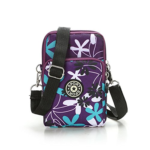 Bolsa de viaje multifunción portátil de 3 capas con cierre de cremallera impermeable de nailon, bolso de mano, bolso de mano, dinero en efectivo, llaves de smartphone, soporte (flor) Cover