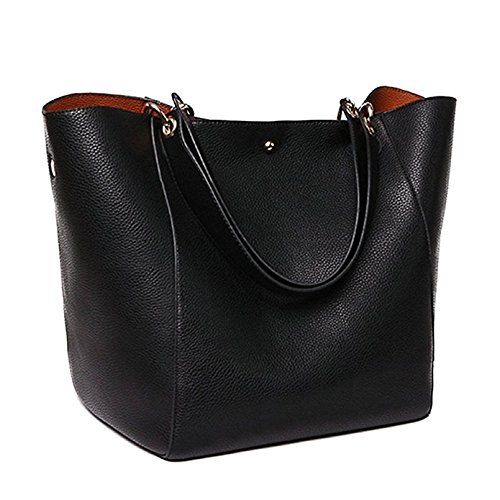 Obosoyo Women's Waterproof Handbags Ladies Synthetic Leather Tote Shoulder Bags Fashion Travelling Mommy Soft Hot Purse Black