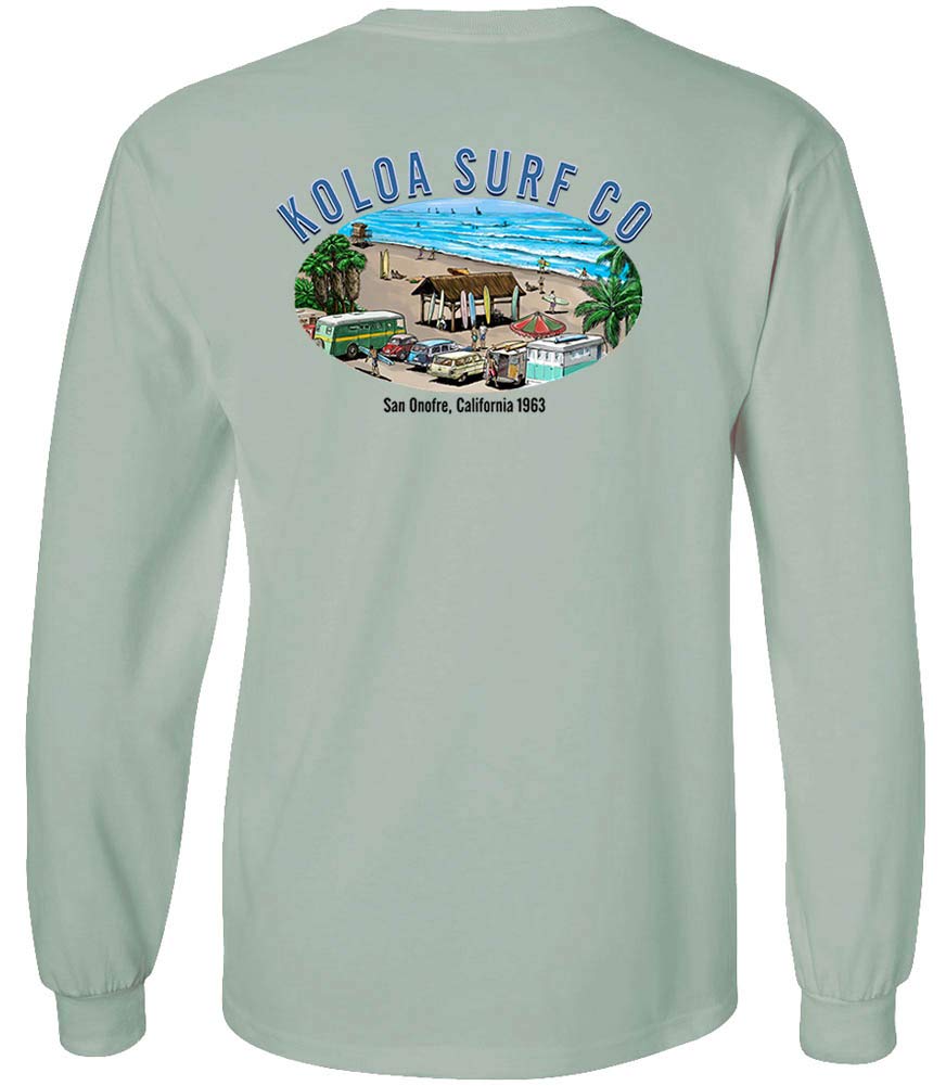 Koloa Surf Company Mens San Onofre Logo Long Sleeve Heavy Cotton Tee - L - Stone Green