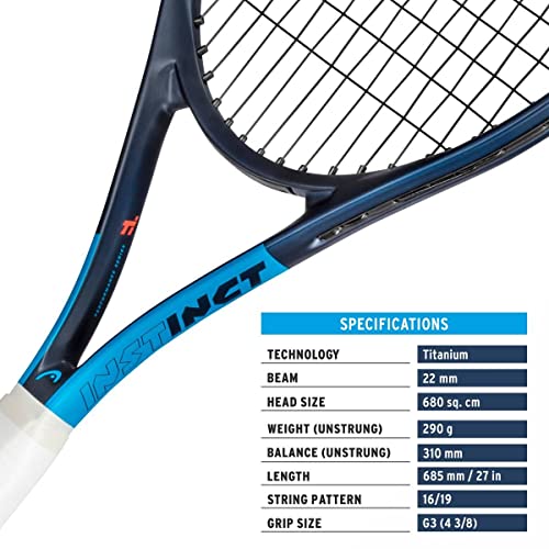 Image of Head Instinct Comp Titanium Tennis Racquet, Colour - Black /Blue (Strung)