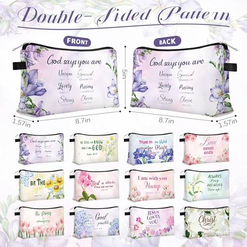 12 Pcs Inspirational Christian Gifts Christian Cosmetic Bags Bulk for Women Bible Verse Floral Makeup Bags Inspirational Canvas Zippered Pouches for Mother's Day Journaling Motivational Supplies by Kuabiz - Image 2