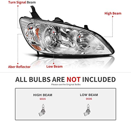 As Headliaght Assembly Compatible With 2004-2005 Honda Civic Chrome Housing Amber Reflector Driver And Passenger Side #TOP1