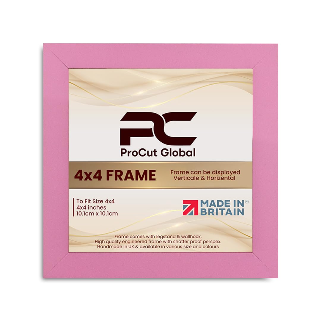 Procut Global 4X4 Pink Picture Frames - Modern Wooden Photo Frame with Shatterproof Perspex for Wall or Tabletop - Perfect for Posters, Certificates, Prints - Sizes & Colors Available