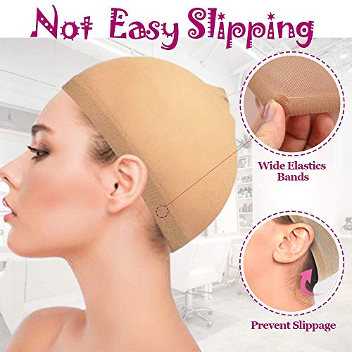 Bamutu 12 Pack Wig Caps Nylon Stocking Wig Caps Stretchy Breathable Wig Cap for Women and Man (6 Pack Black+6 Pack Nude) - Thumbnail 5