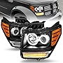 AmeriLite Black LED Turn Signal Dual Halo Projector Replacement Headlights Set for 07-12 Dodge Nitro - Passenger and Driver Side