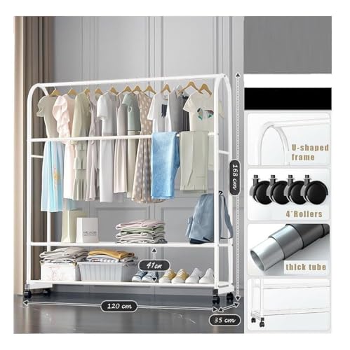 Image of Lukzer Multifuctional White Metal Garment Rack, Heavy-Duty Floor Standing Clothes Hanging Rail, Storage Organizer with 2 Bottom Shoe Shelves, DIY Modern Open Wardrobe (A-Shaped) CH-033
