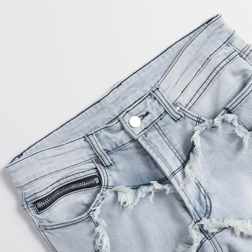 Men's Hip Hop Denim Ripped Dilapidated Mid Rise Stretch Straight Leg Jeans with Pockets3