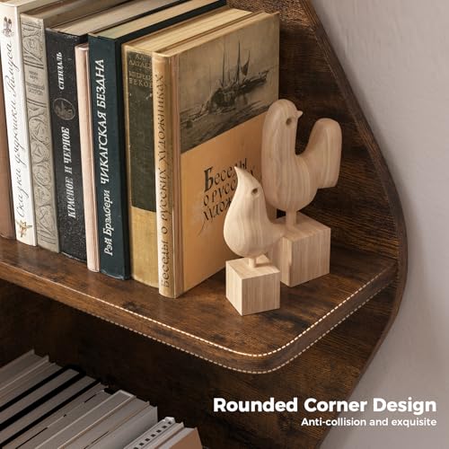 Image of Evermagin 4 Tier Corner Shelf with Light, 64'' Tall Corner Bookshelf with Unique Shape, Stylish Wavy Bookcase Tower with Storage Organizer for Small Space, Living Room, Bedroom (Rustic Brown)