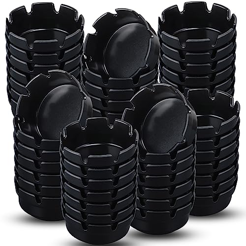 Reginary Pack Of 48 Round Black Plastic Ashtrays Melamine Cigar Bulk Black Ashtray For Home Restaurant Bar Indoor Outdoor cover