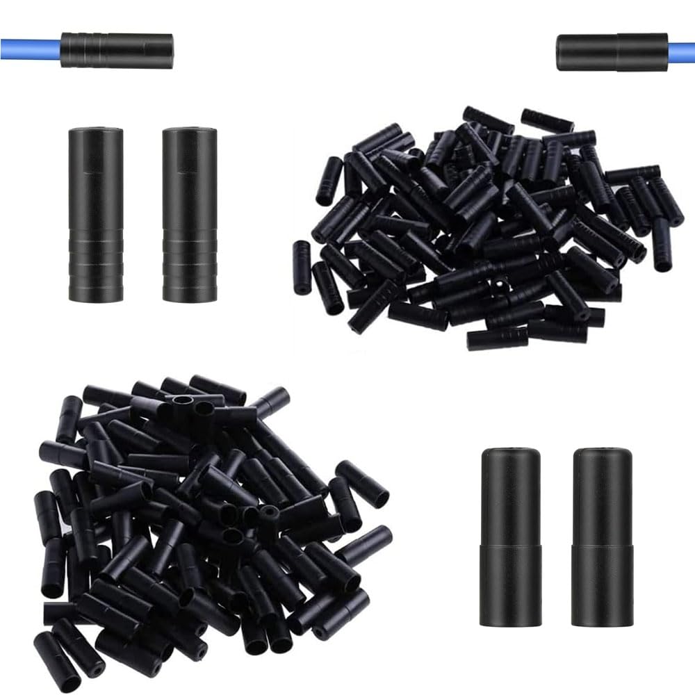 GIONAR Set 200 Tappi Terminali Per Bicicletta - 100 Da 5mm Per Freni E 100 Da 4mm Per Cambio - Manicotti In Plastica Nera - 3