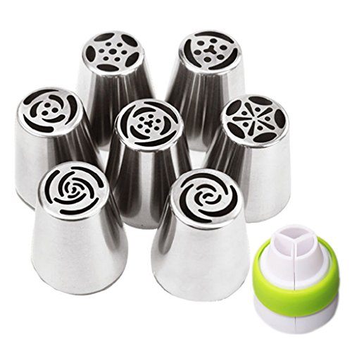 7pcs Russian Piping Tips + 1 Coupler Icing Piping Nozzles Cake Decorating Tips Tulip Rose Nozzle Tip Large Size