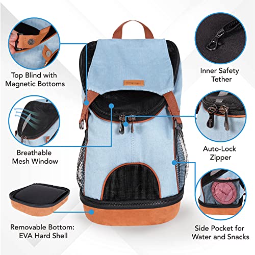 Ibiyaya 4715243344717 Airline Approved Pet Carrier For Small To Medium Dogs And Cats - Dog Backpack Carrier, Breathable Mesh Material With Magnetic Buttons, Side Pockets, And Auto-Lock Zipper - Light Denim Blue thumb #3