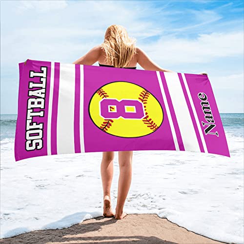 CUXWEOT Personalized Softball Beach Towel with Name Quick Dry Bath Towels 2 Sides Printed for Wedding Birthday Gift 30 X 60 inch