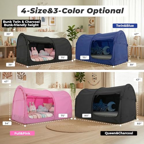 Image of Alvantor Bed Canopy Tents Dream Privacy Space Twin Bunk Bed Sleeping Tents Indoor Pop Up Portable Frame Curtains Breathable Grey Cottage (Mattress Not Included) Reducing Light