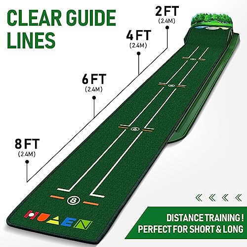 HUAEN Golf Putting Mat Putting Green Indoor & Outdoor with Ball Return and 3 Holes Improve Accuracy and Speed Durable Wrinkle-Resistant Velvet Crystal Mat Golf Accessories for Men - Image 3