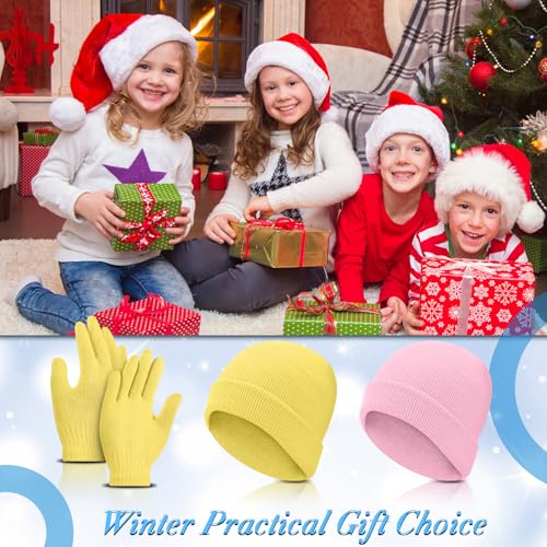 Image of Handepo 60Pcs Kids Winter Beanie and Gloves Bulk Knit Hats Gloves Warm Unisex Cold Weather Winter Gifts for Boy Girl Homeless