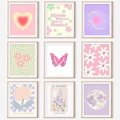 GENSTEUO 9Pcs Danish Pastel Room Decor Aesthetic, Pastel Pink Wall Art, Danish Pastel Posters Paintings, Cute Pictures Prints for Bedroom Dorm Decorations, Danish Pastel Wall Collage (8x10 UNFRAMED) Cover