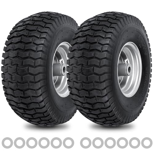 15x6.00-6nhs Lawn Mower Front Tire 4 Ply 15x6x6 Lawn Mower 570 Lbs Tire and Wheel with 3/4" Iron Bushing and 6 Spacers, Replacement for Garden Lawn Tractor Riding Lawn Mower, 2 Pack