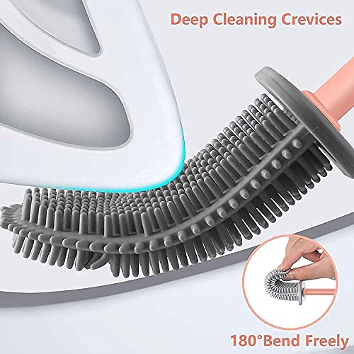 Image of COOFANDY Toilet Brush with Stand - Flexible Silicone Bristles, Western Toilet Brush Holder Stand