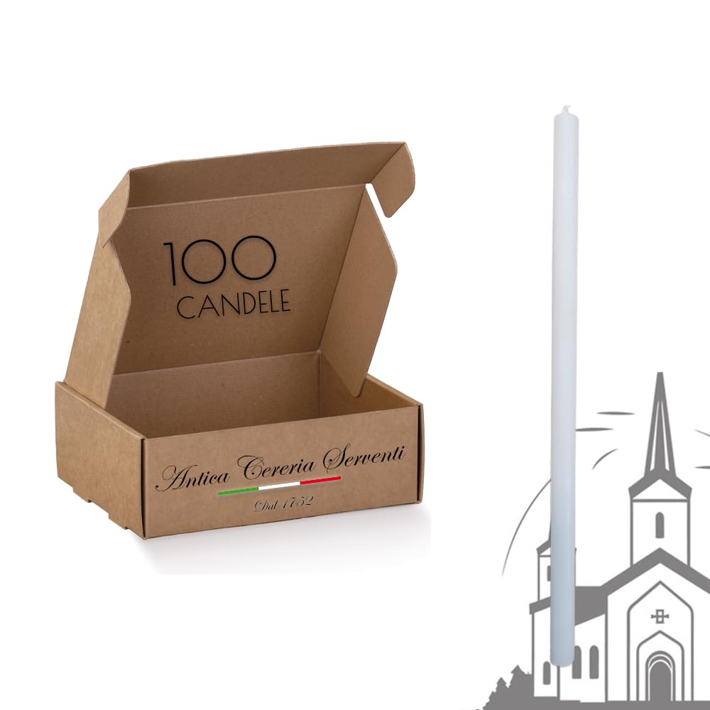 Candele Votive Confezione da 100pz Autospegnenti Bianche Per Chiesa 30cm Antica Cereria Serventi Made in Italy