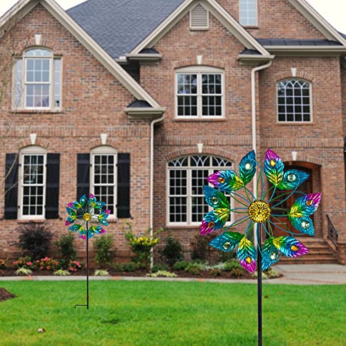 Viveta 51.2 Inch Garden Wind Spinners, Metal Wind Sculptures & Spinners Yard Spinners Outdoor Peacock Double Sided Windmill Spinner For Patio Lawn Decor #TOP7