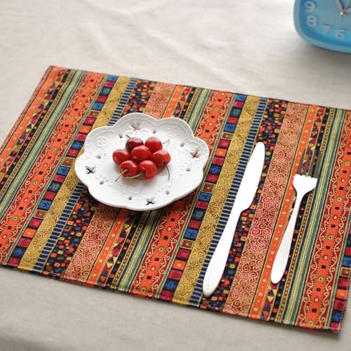 Sets de table à rayures ethniques 30x40 cm pour repas chaleureux