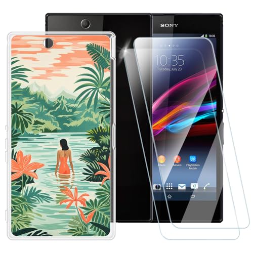 ESACMOT Funda de natación para mujer compatible con Sony Xperia Z Ultra XL39H + [2 unidades] Protector de pantalla de vidrio templado, funda a prueba de golpes para Sony Xperia Z Ultra XL39H (6.4