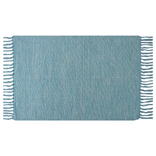 Asraie Ribbed Hand Woven Cotton Rag Rug | Cotton Reversible Rugs | Recycled Cotton Area Rug For Living Room Kitchen Entryway | 2X3'(Turquoise) #TOP1