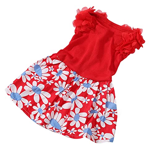 Vestido de cachorro, vestido de princesa para cães, roupas vermelhas macias de verão para o dia a di