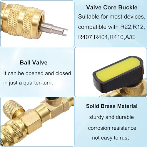 Image of TWTADE Valve Core Remover Installer Tool with Dual Size SAE 1 /4 and 5 /16 Port Brass Adapter, 30PCS Valve Cores, 7PCS Brass Nut for R12 R22 R410 R32 etc HVAC System