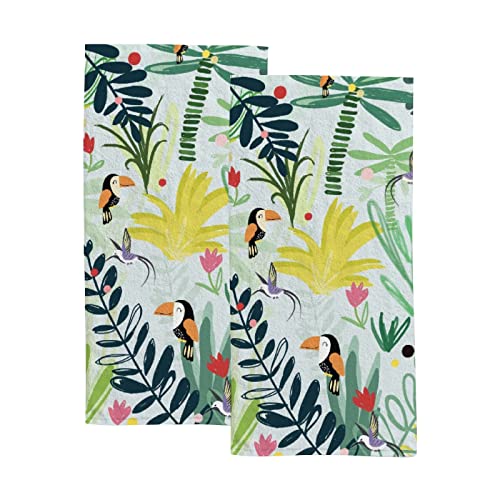 Tsingza Hand Bath Towels Set Of 2 Cute Bird In Fantasy Forest, Soft Absorbent Microfiber Face Fingertip Towels For Bathroom Kitchen Decor Gym Sports, Quick Dry Hair Drying Cloth 30"X15" #TOP10
