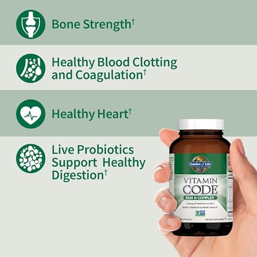 Garden of Life Vitamin K2 and K1, Vitamin Code Vegan K Complex Vitamin for Bone Strength and Heart Health, Omega Rich Flax Seed Oil, Trace Minerals, Probiotics, 60 Day Supply