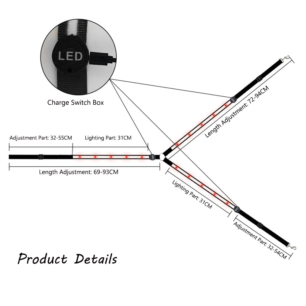 Sangle de poitrine lumineuse pour cheval - 7 couleurs LED réglables - Accessoires de fixation (sangle noire, rechargeable par USB)