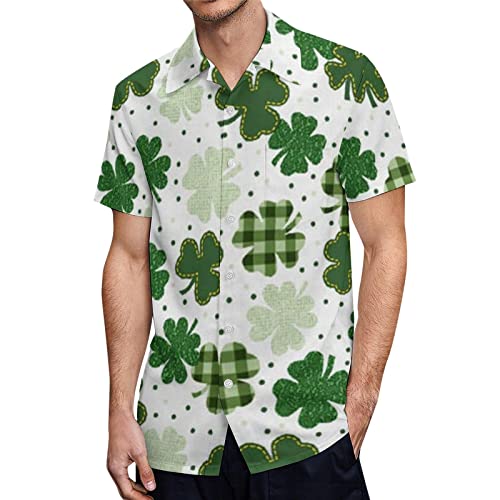 Camisa de manga larga para el Día de San Patricio, regalo de cumpleaños para hombre, estilo informal, con estampado digital 3D, solapas de bolsillo, de un solo botonadura, camisa de manga corta