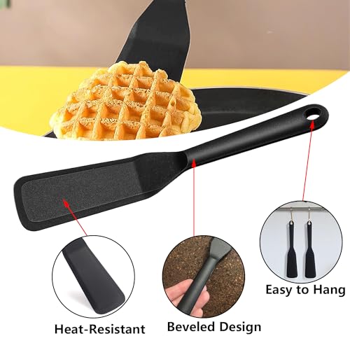 Foto von 2 Stücke Schwarz Pfannenwender Silikon Spatel Antihaft Silicone Spatula Wende,Hitzebeständig Pfannkuchen Omelett Spatel Spatula Silicone für Kochen Ei Burger Pizza Steak Omelette Crepes